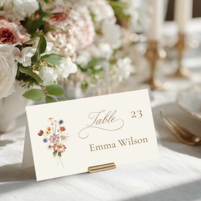 Wildflower Wedding Folded Escort Card (Elegant Fall Floral Wedding Place card)