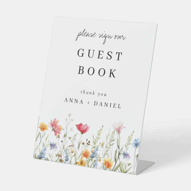 Wildflower Wedding Guest Book Pedestal Sign (Front)