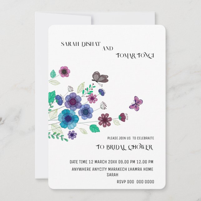Wildflower Wedding Invitation Template, Printable  (Front)