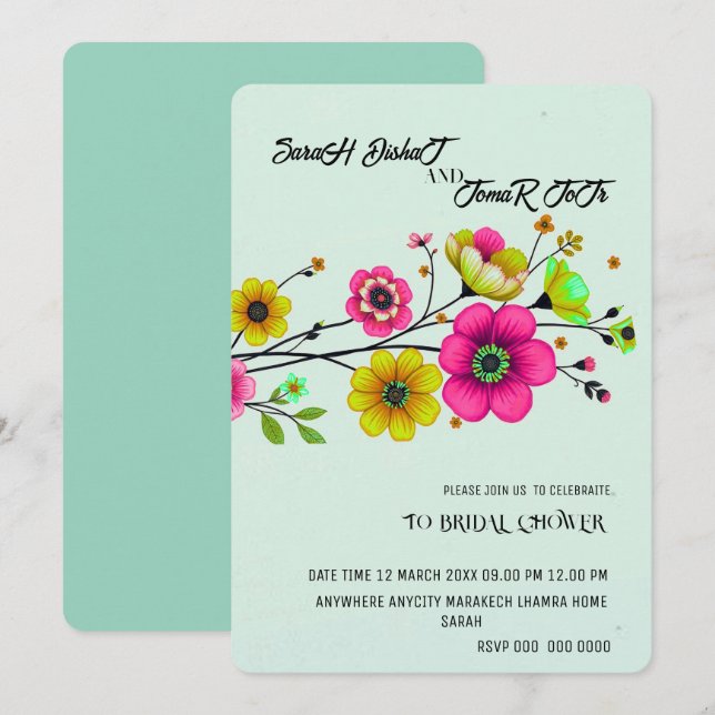 Wildflower Wedding Invitation Template, Printable (Front/Back)