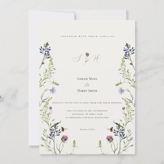 Wildflower Wedding Invitation Watercolor Floral (Front)