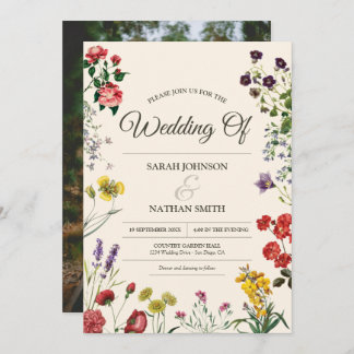Wildflower Wedding Invitation with Custom Photo