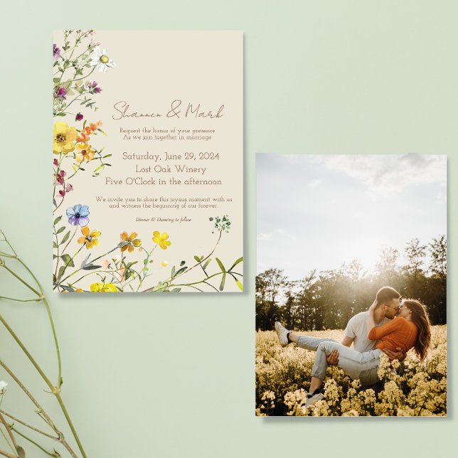 Wildflower Wedding Invitation with Photo Back (Creator Uploaded)