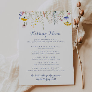 Wildflower Wedding Kissing Menu Game Card