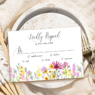 Wildflower Wedding Meadow Floral RSVP Meal Options Card