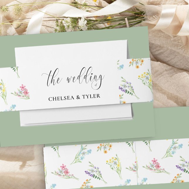 Wildflower Wedding Meadow Flower Invitation Invitation Belly Band (Pretty. Elegant. Wildflowers.)