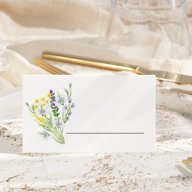 Wildflower Wedding Meadow Flowers Frame Place Card (Individual place cards with pretty bouquets of wildflowers inside and out)