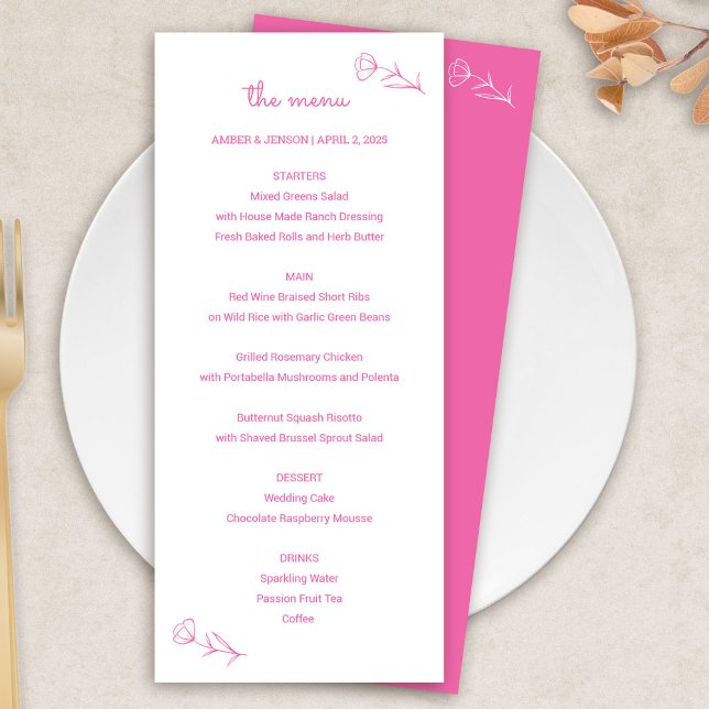 Wildflower Wedding Menu in Hot Pink (Wildflower Wedding Menu in Hot Pink)