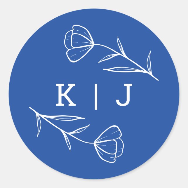 Wildflower Wedding Monogram Sticker in Cobalt (Front)
