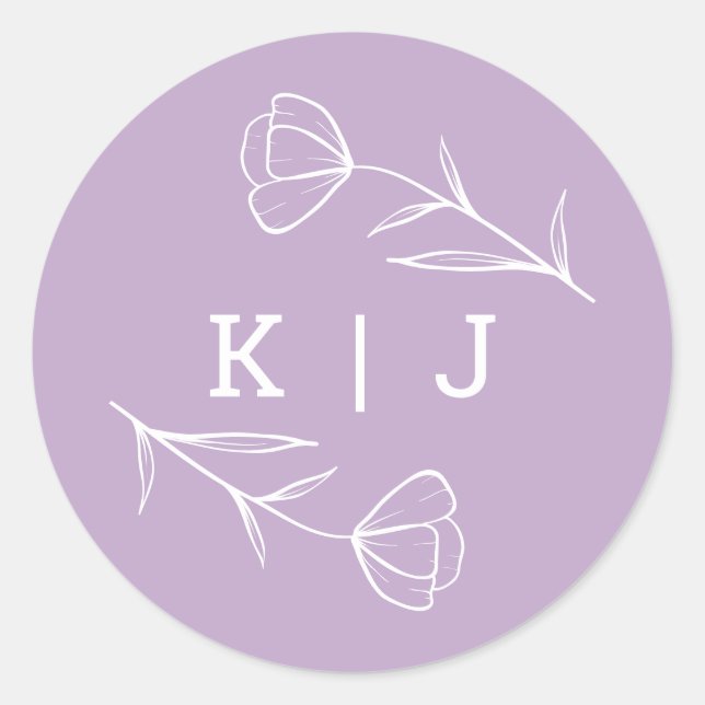 Wildflower Wedding Monogram Sticker in Lilac (Front)