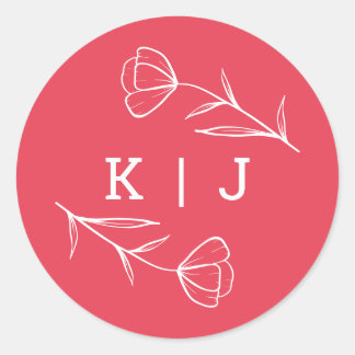 Wildflower Wedding Monogram Sticker in Rose
