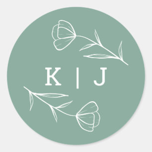 Wildflower Wedding Monogram Sticker in Sage