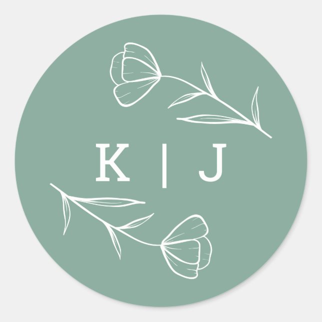 Wildflower Wedding Monogram Sticker in Sage (Front)