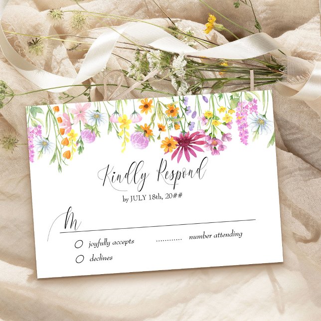 Wildflower Wedding Pretty Meadow Flower RSVP Card (Simple RSVP cards to include with your wildflower wedding invitations)