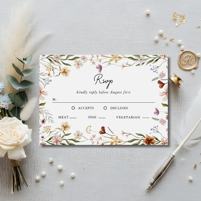 Wildflower Wedding RSVP Meal Choice Enclosure Card (Creator Uploaded)