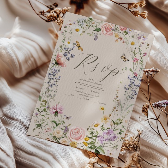 Wildflower Wedding Rustic Country Wedding RSVP Card (Creator Uploaded)