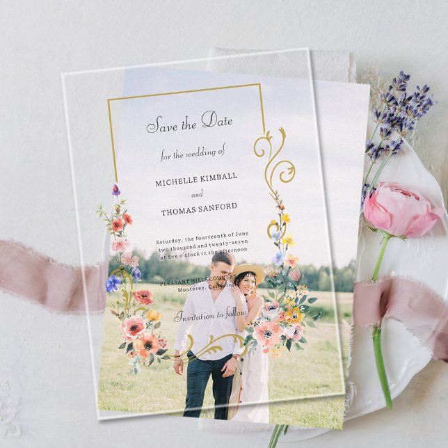 Wildflower Wedding Save the Date Acrylic Invitations (Creator Uploaded)
