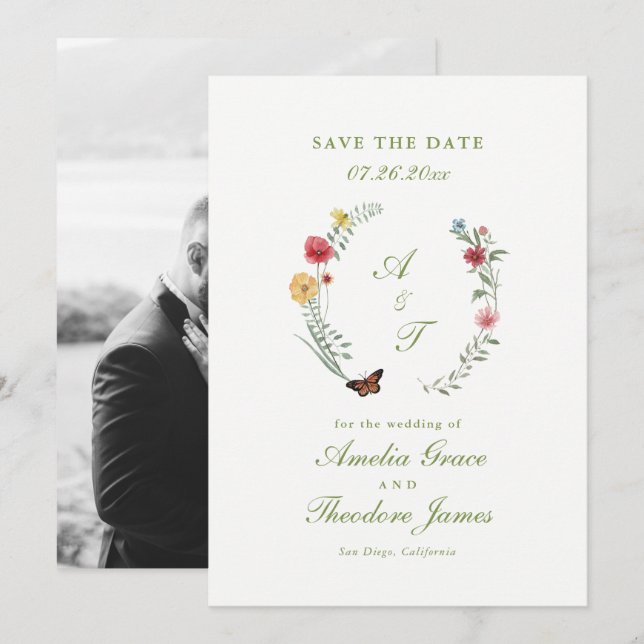 Wildflower Wedding Save the Date Card (Front/Back)