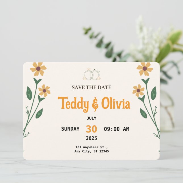 Wildflower Wedding Save the Date Card  (Standing Front)