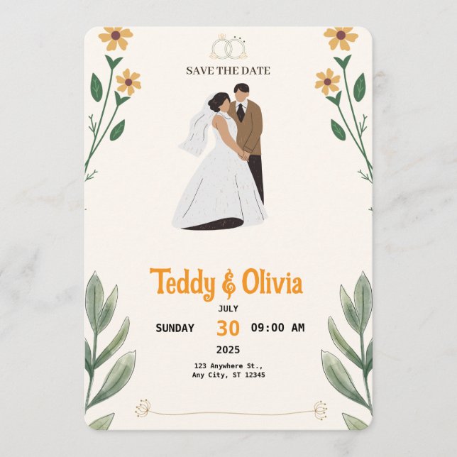 Wildflower Wedding Save the Date Card  (Front)