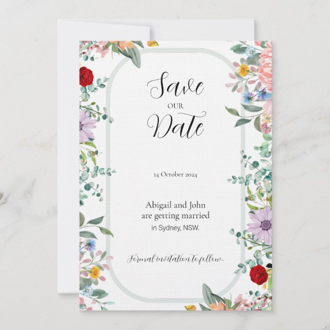 Wildflower Wedding Save the Date Card (Front)