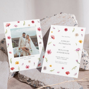 Wildflower Wedding Save the Date Photo Invitation