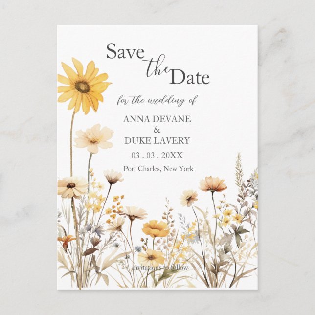 Wildflower Wedding Save the Date Postcard (Front)