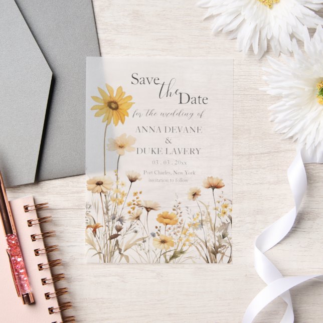 Wildflower Wedding Save the Date Vellum Invitations (Wedding)