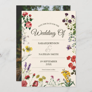 Wildflower Wedding Save the Date with Custom Photo Invitation