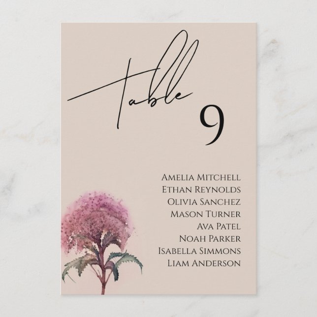 Wildflower Wedding Seating Chart Card (Front)