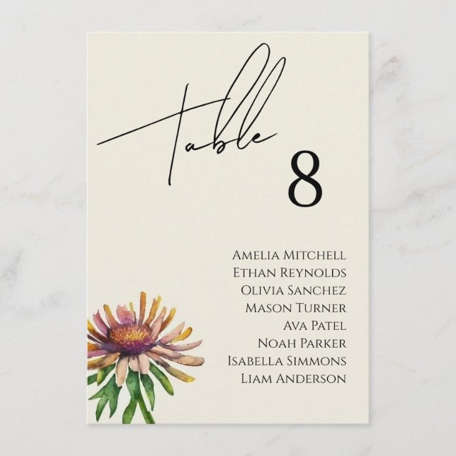 Wildflower Wedding Seating Chart Card (Front)