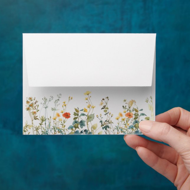 Wildflower Wedding Self-Addressed RSVP Envelope (Hand)