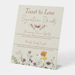 Wildflower Wedding Signature Drinks Pedestal Sign