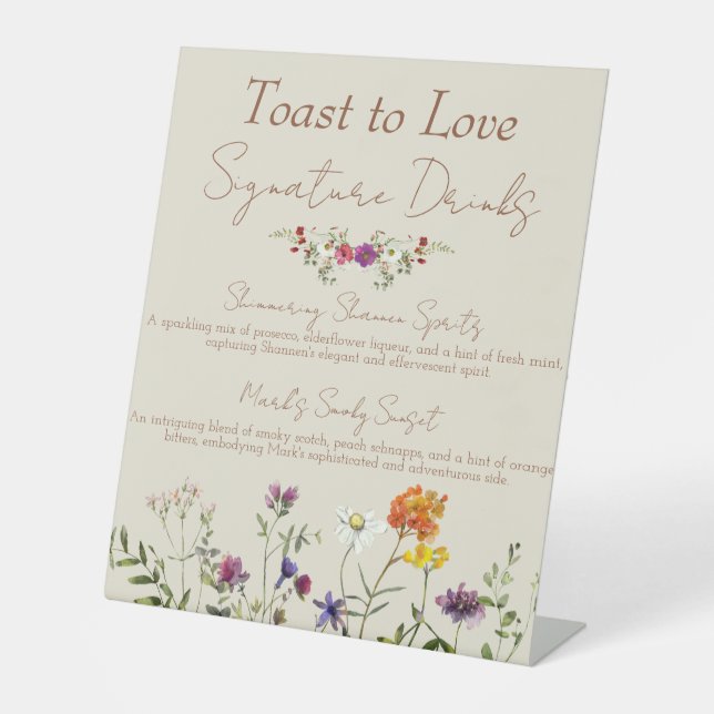 Wildflower Wedding Signature Drinks  Pedestal Sign (Front)