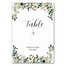 Wildflower Wedding Table Numbers