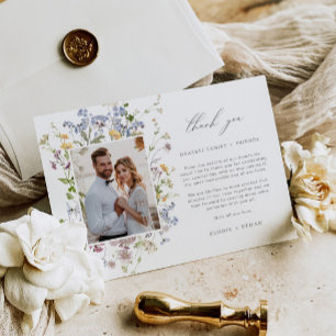 Wildflower Wedding Thank You Card with Photo Boho