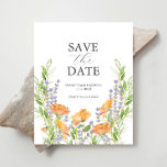 Wildflower Wedding Theme Save The Date Flyer<br><div class="desc">Announce your engagement beautifully with this budget wedding save the date invitation, featuring botanical watercolor greenery, soft lavender, and delicate orange florals. The modern simple design showcases simple elegant calligraphy script paired with a non-photo layout—perfect for couples seeking a timeless yet boho touch. This floral sheet complements a wildflower wedding...</div>
