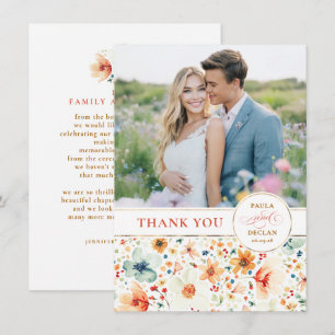 Wildflower Wedding Two Sided Thank You Photo Card