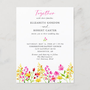 Wildflower Wedding Watercolor Elegant Script Invi Postcard