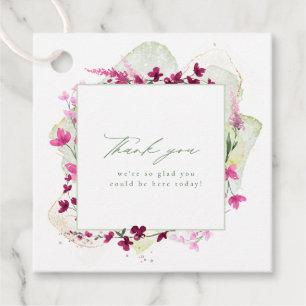 Wildflower Wedding Watercolor Frame Fuchsia ID954 Favour Tags