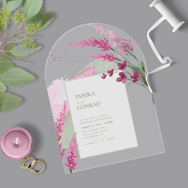 Wildflower Wedding Watercolor Fuchsia Arch ID954 Acrylic Invitations (Creator Uploaded)