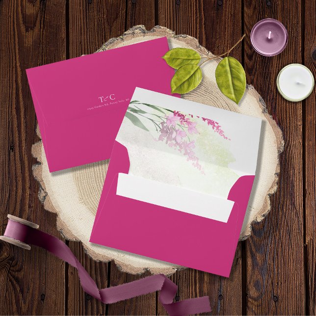 Wildflower Wedding Watercolor Fuchsia ID954 Envelope (Interior/Back In Situ)