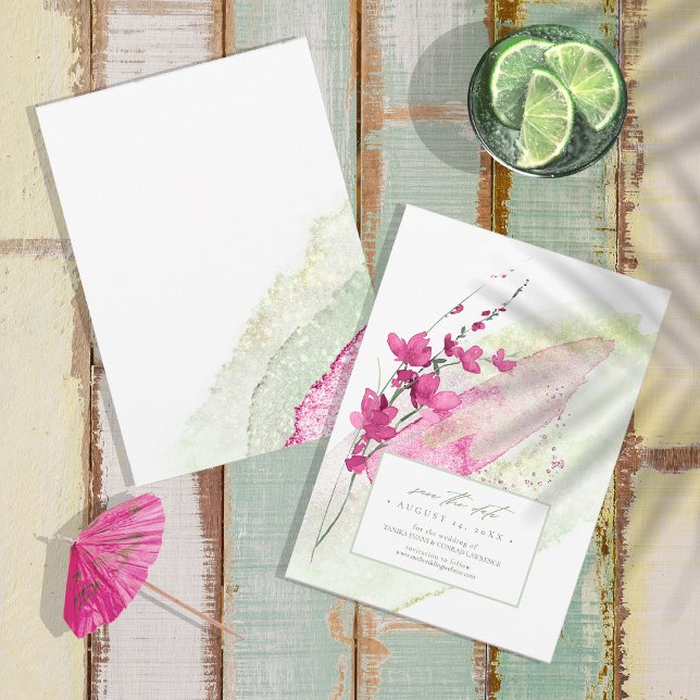 Wildflower Wedding Watercolor Fuchsia ID954 Save The Date (Creator Uploaded)