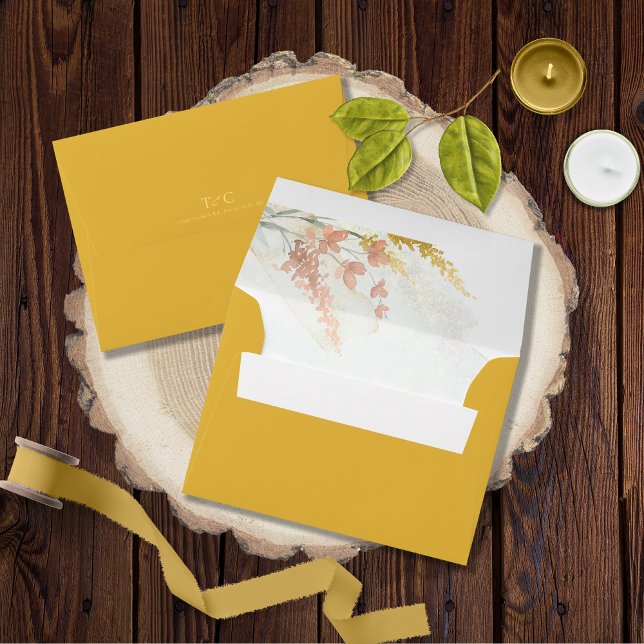 Wildflower Wedding Watercolor Gold ID954  Envelope (Interior/Back In Situ)