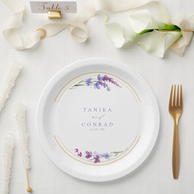 Wildflower Wedding Watercolor Initials Peri ID954 Paper Plate (Wedding)