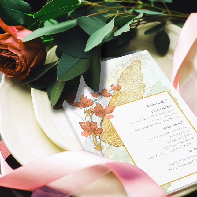 Wildflower Wedding Watercolor Menu Gold ID954 (Creator Uploaded)