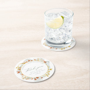 Wildflower Wedding Watercolor Thank You Gold ID954 Round Paper Coaster
