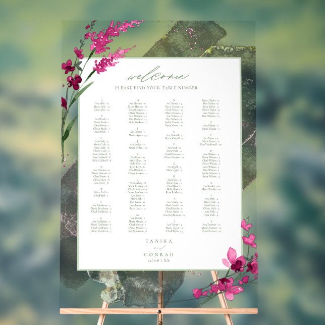 Wildflower Wedding Watercolor Welcome Fchsia ID954 Acrylic Sign (Neutral)