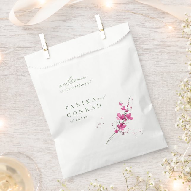 Wildflower Wedding Watercolor Welcome Fsia ID954 Favour Bag (Clipped)