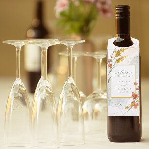 Wildflower Wedding Watercolor Welcome Gold ID954 Bottle Tag